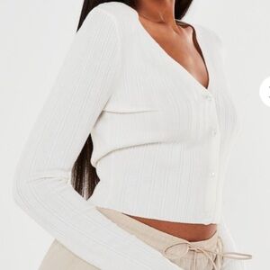 NOT AVAILABLE Misguided White Ribbed Long Sleeve Cropped cardigan